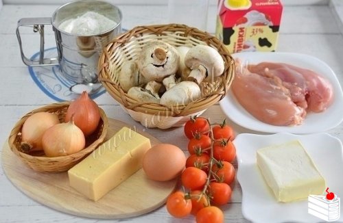 Открытый пирог «Киш лорен» с курицей и грибами