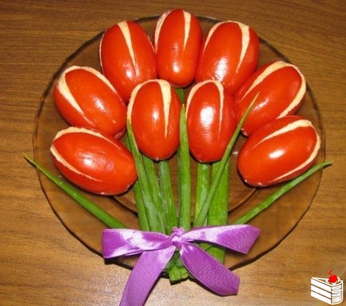 Холодная закуска Тюльпаны из помидоров к 8 марта!