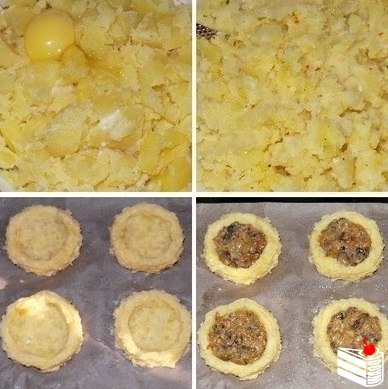 Картофельные гнезда с грибами, в чесночно-сметанном соусе.